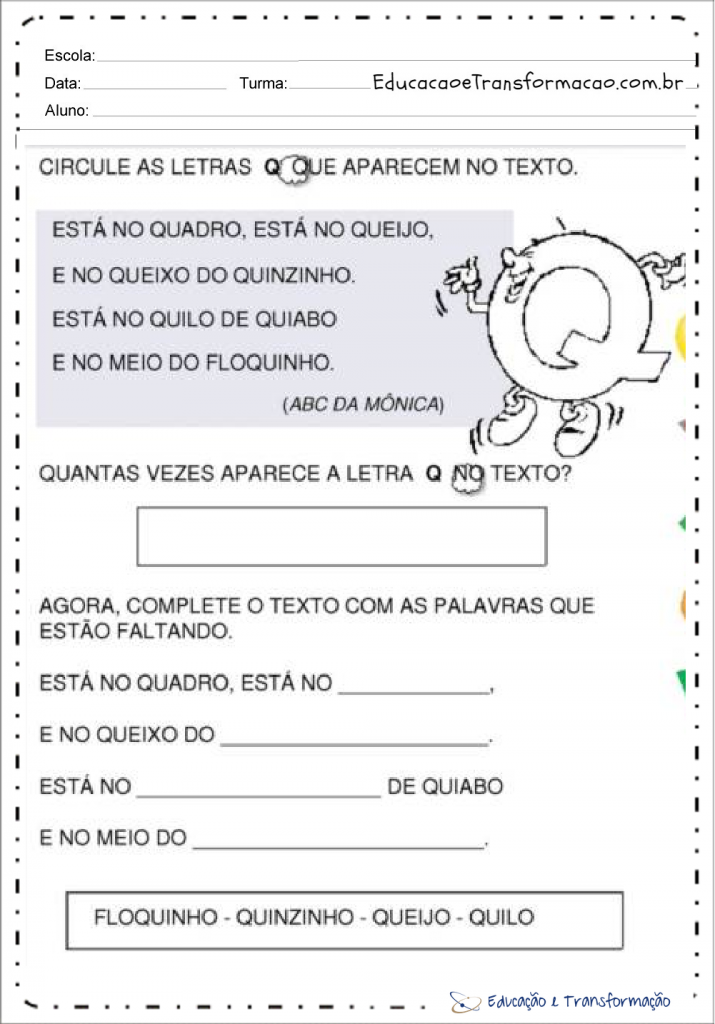 Atividades com a letra Q para alfabetização - Atividades Educativas