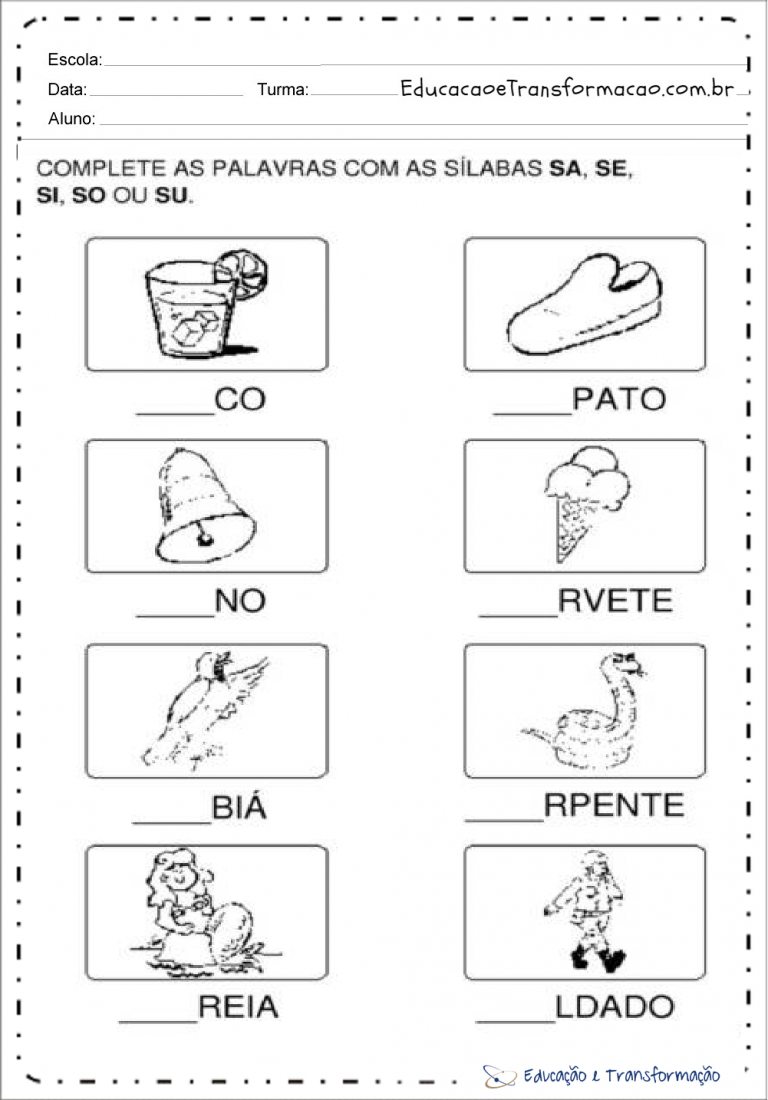 Atividades com a Letra S para Alfabetização - Atividades Educativas