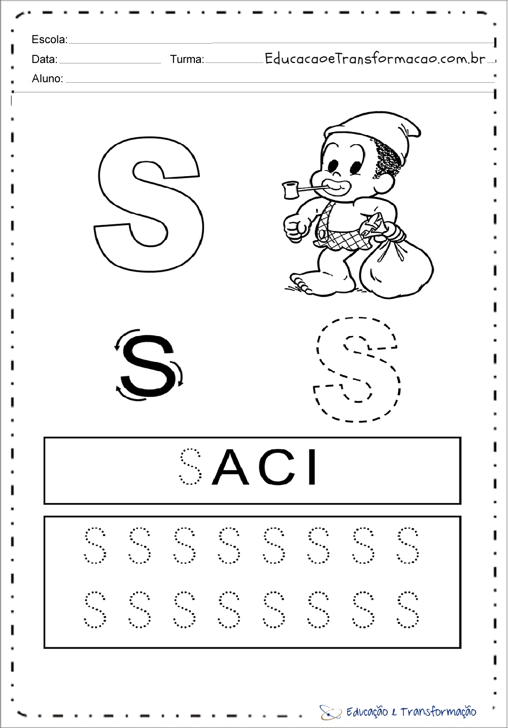 Atividades com a Letra S - Pontilhado (Tracejado)