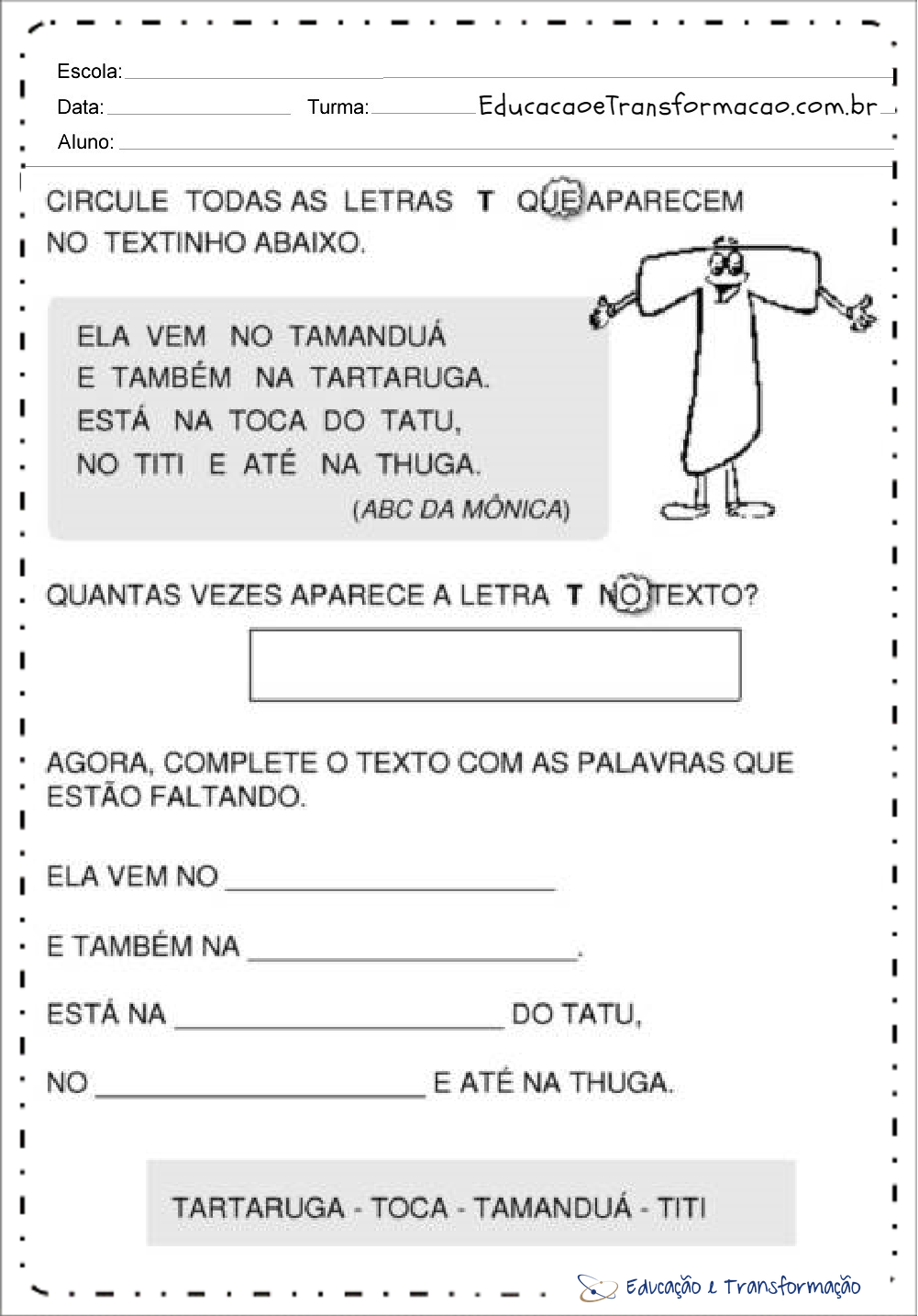 Atividades com a Letra T