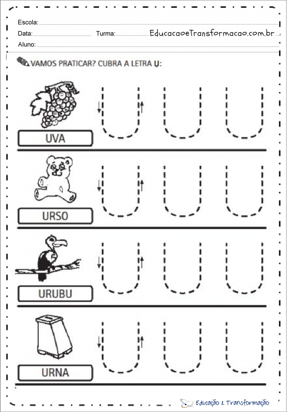 Atividades com a Letra U para Alfabetização - Atividades Educativas