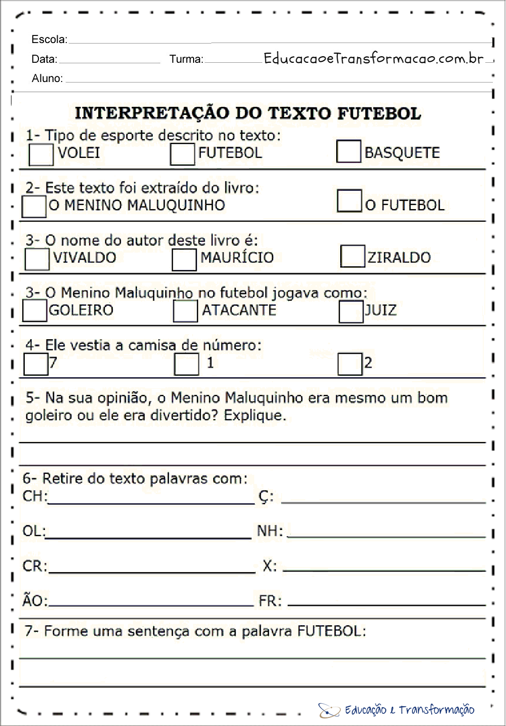 Atividades de Interpretação de Texto Copa do Mundo para imprimir