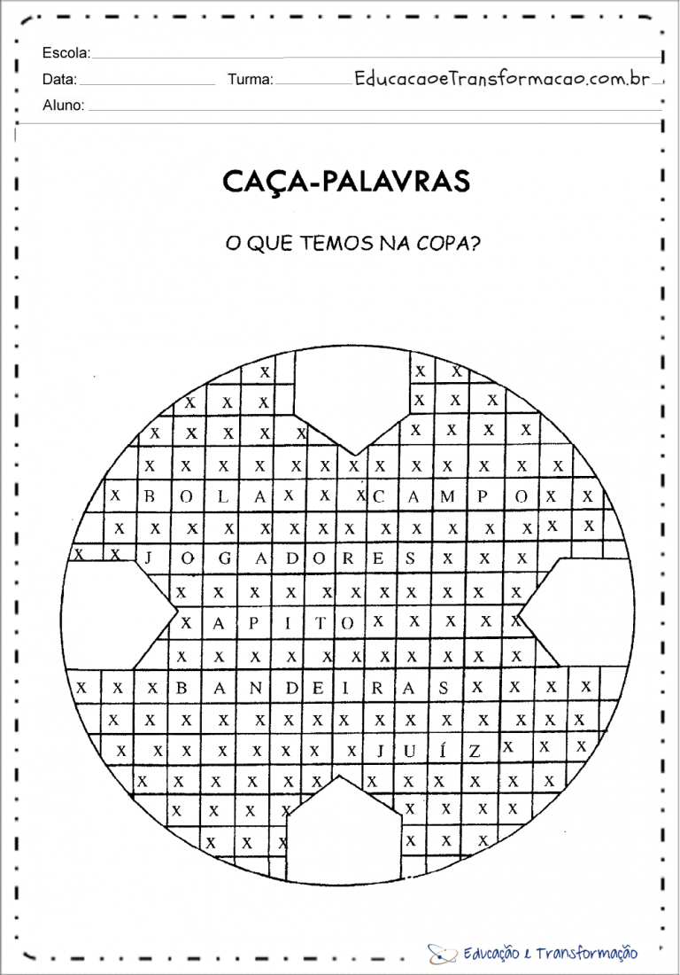 Atividades sobre a Copa do Mundo - Caça Palavras – Educação e Transformação
