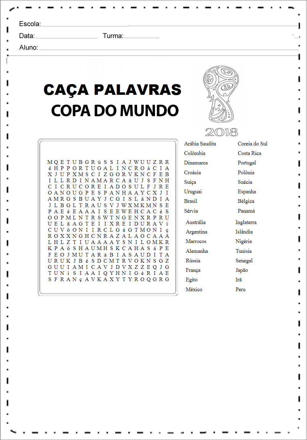 Atividades sobre a Copa do Mundo