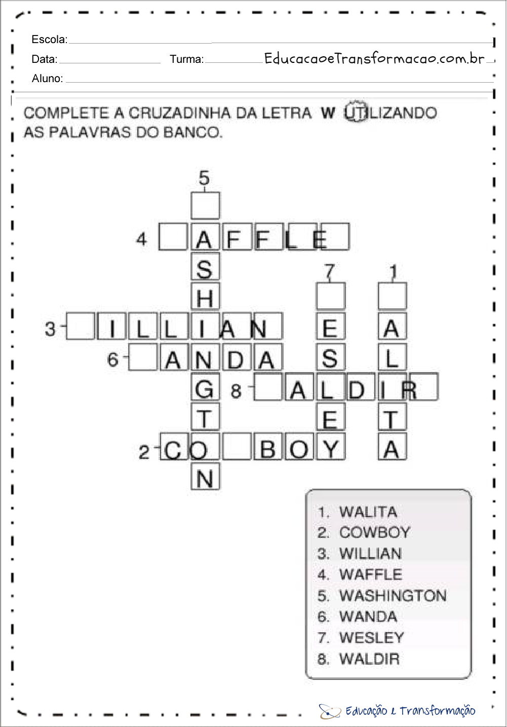 Atividades com a letra W para alfabetização - Atividades Educativas