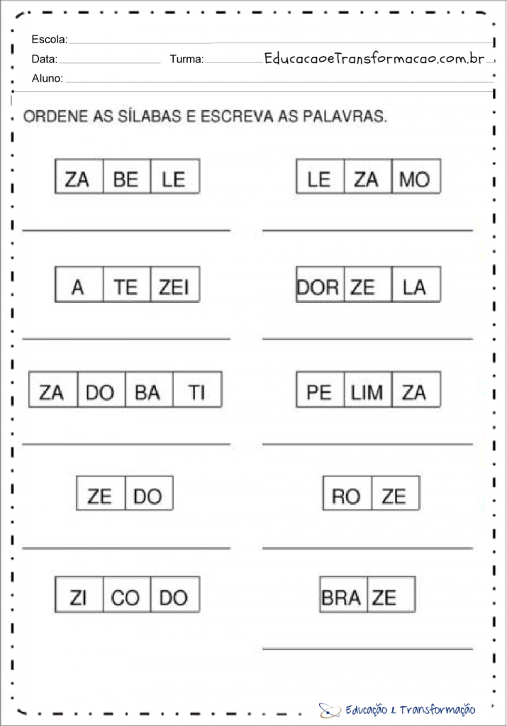 Atividades com a letra Z para alfabetização - Atividades Educativas