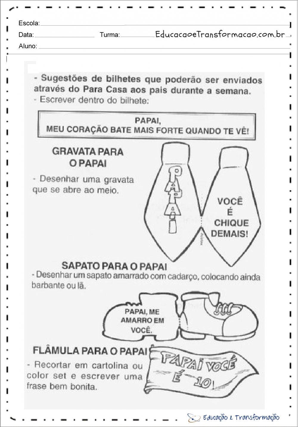 Atividades dia dos pais para series iniciais