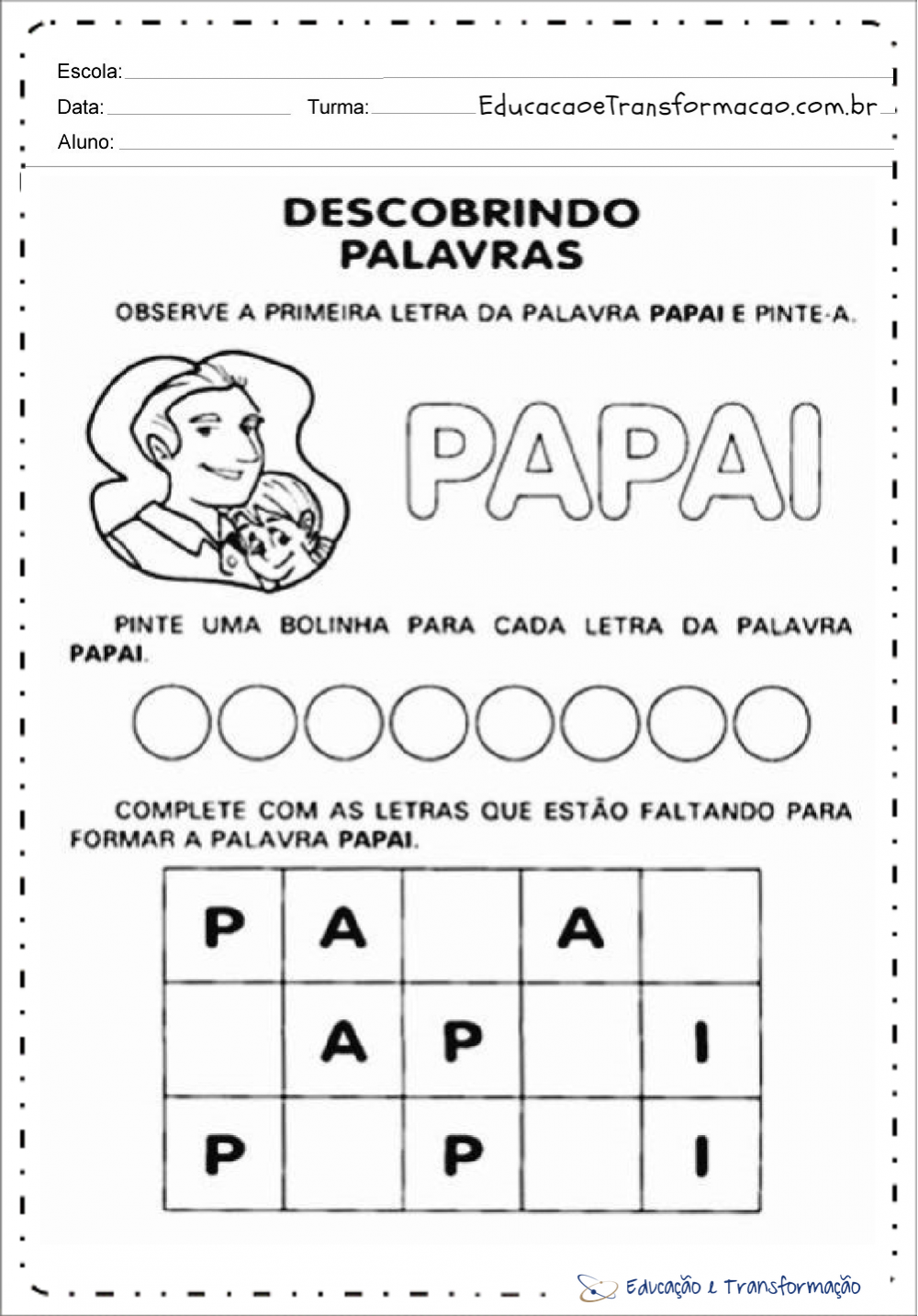 Atividades dia dos pais para series iniciais - Para imprimir