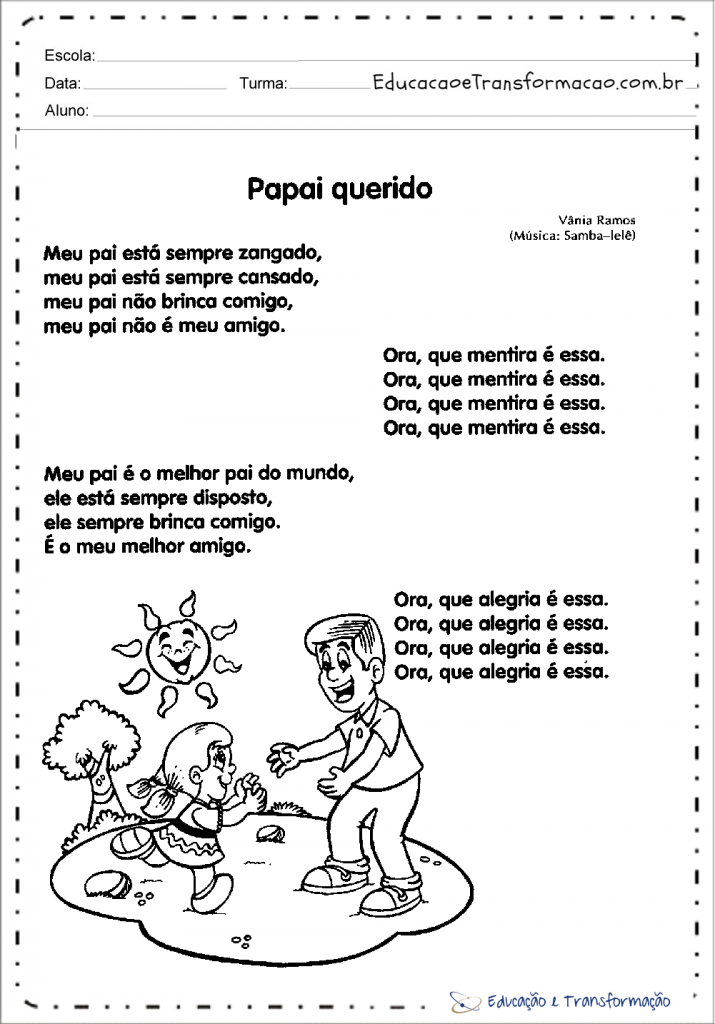 Musica dia dos pais para sua homenagem - Musica dia dos pais para imprimir