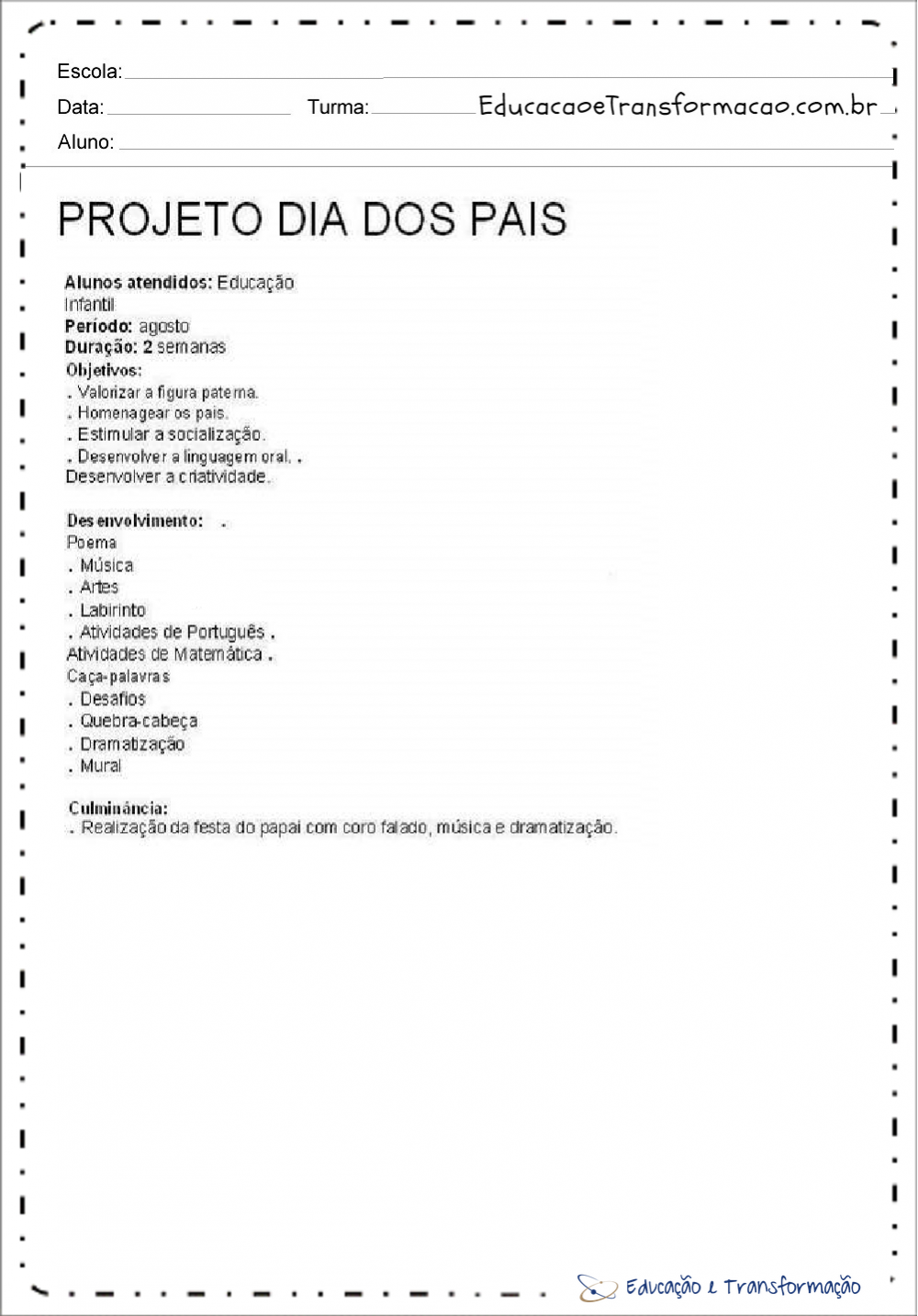 Projeto dia dos pais