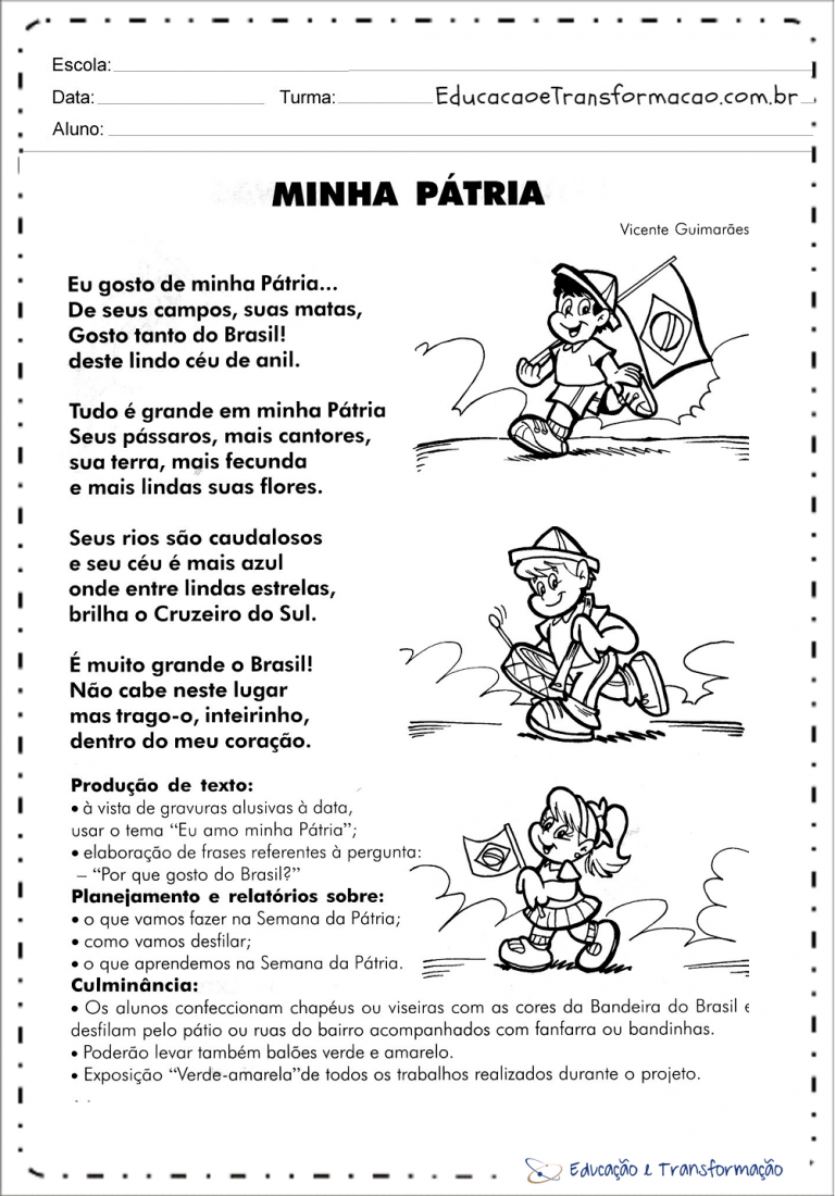 Atividades semana da pátria para Educação Infantil e Ensino Fundamental