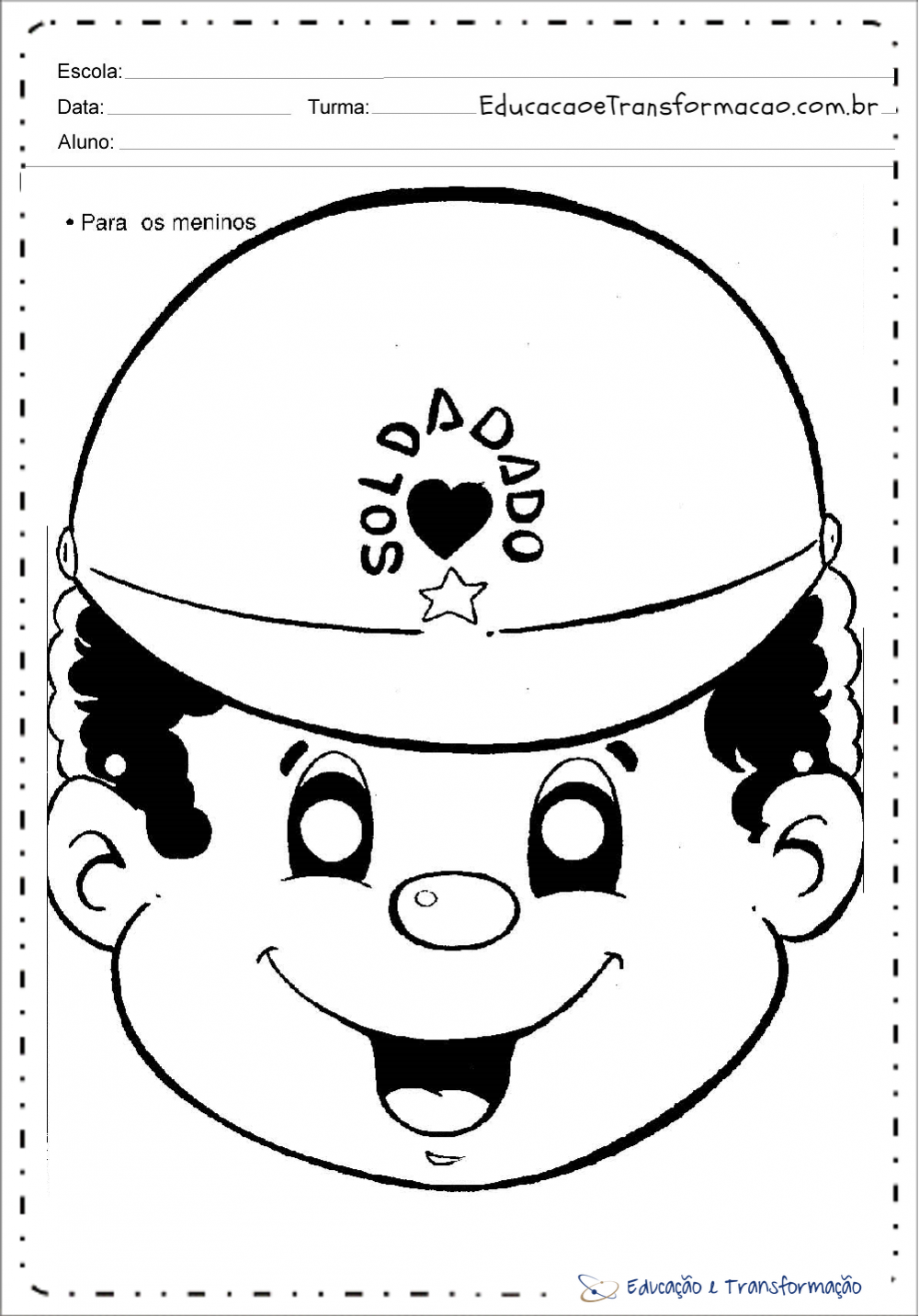 Atividade dia do soldado - Mascara para meninos e meninas
