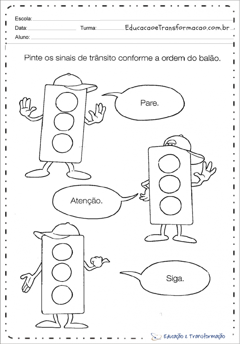 Atividades sobre o transito para Educação Infantil e Ensino Fundamental