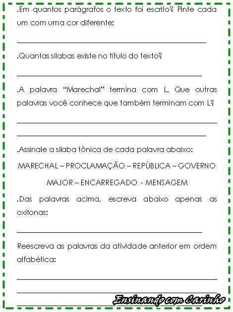 Atividades Proclamação da República 3 ano