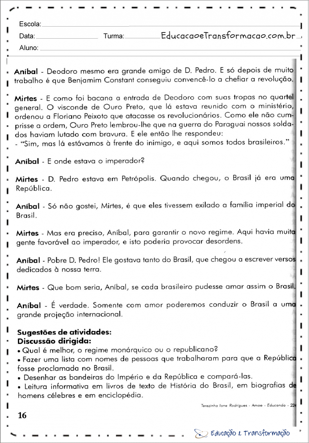 Atividades Proclamação da República 3 ano