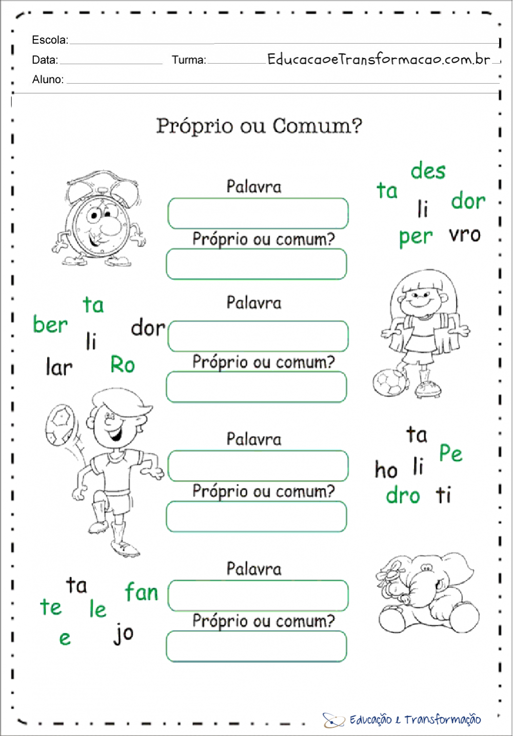 Atividades sobre substantivos para as series iniciais