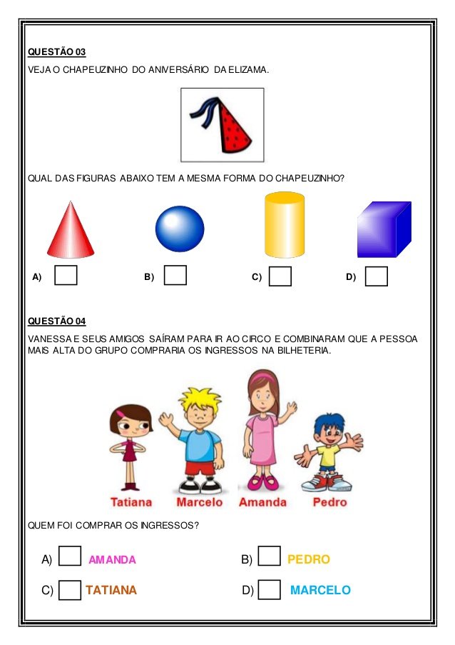 Avaliação de matemática 1 ano diagnóstica