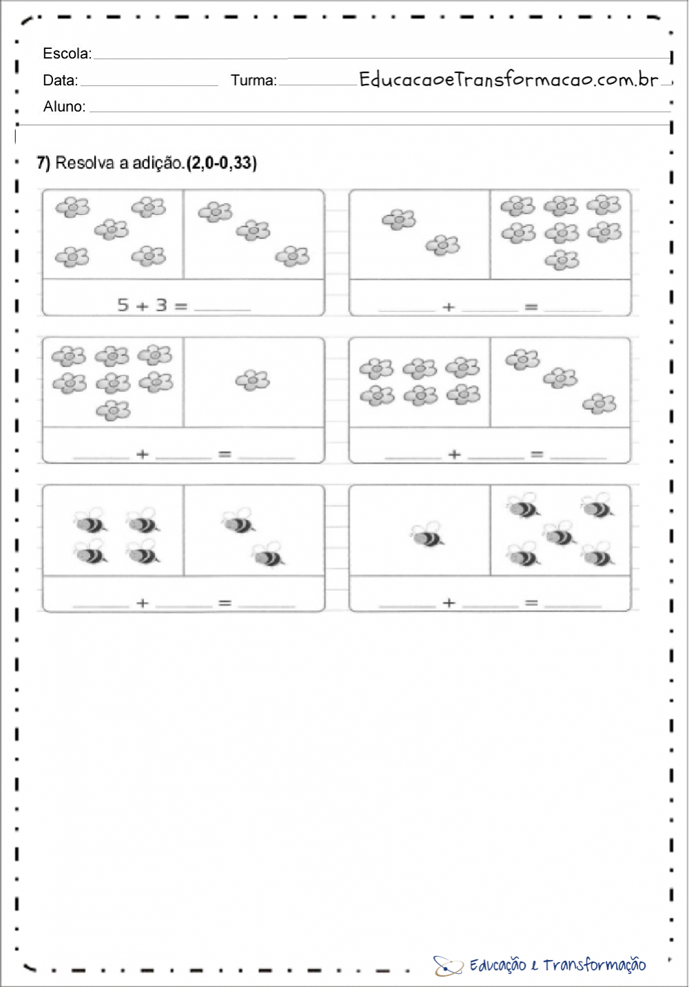 Avaliação de matemática 1 ano