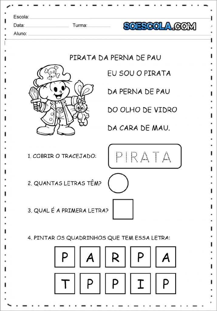 Atividades de carnaval - Pirata da Perna de Pau