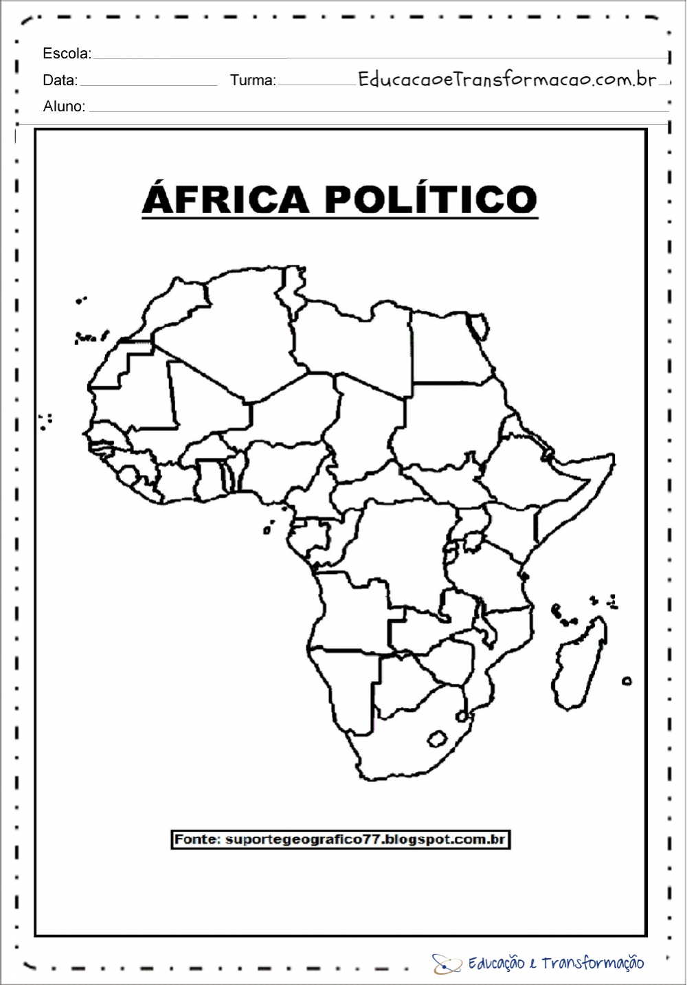 Mapa da áfrica para colorir Polítoco Educação e Transformação