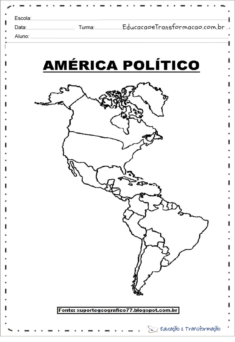 Mapa da América para imprimir e colorir