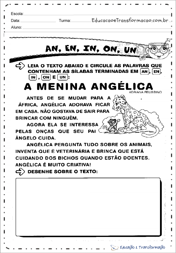 Atividades de Alfabetização com AN, EN, IN, ON e UN para imprimir