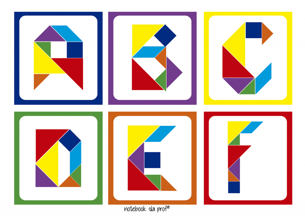 Cards com as Letras do alfabeto com Tangram