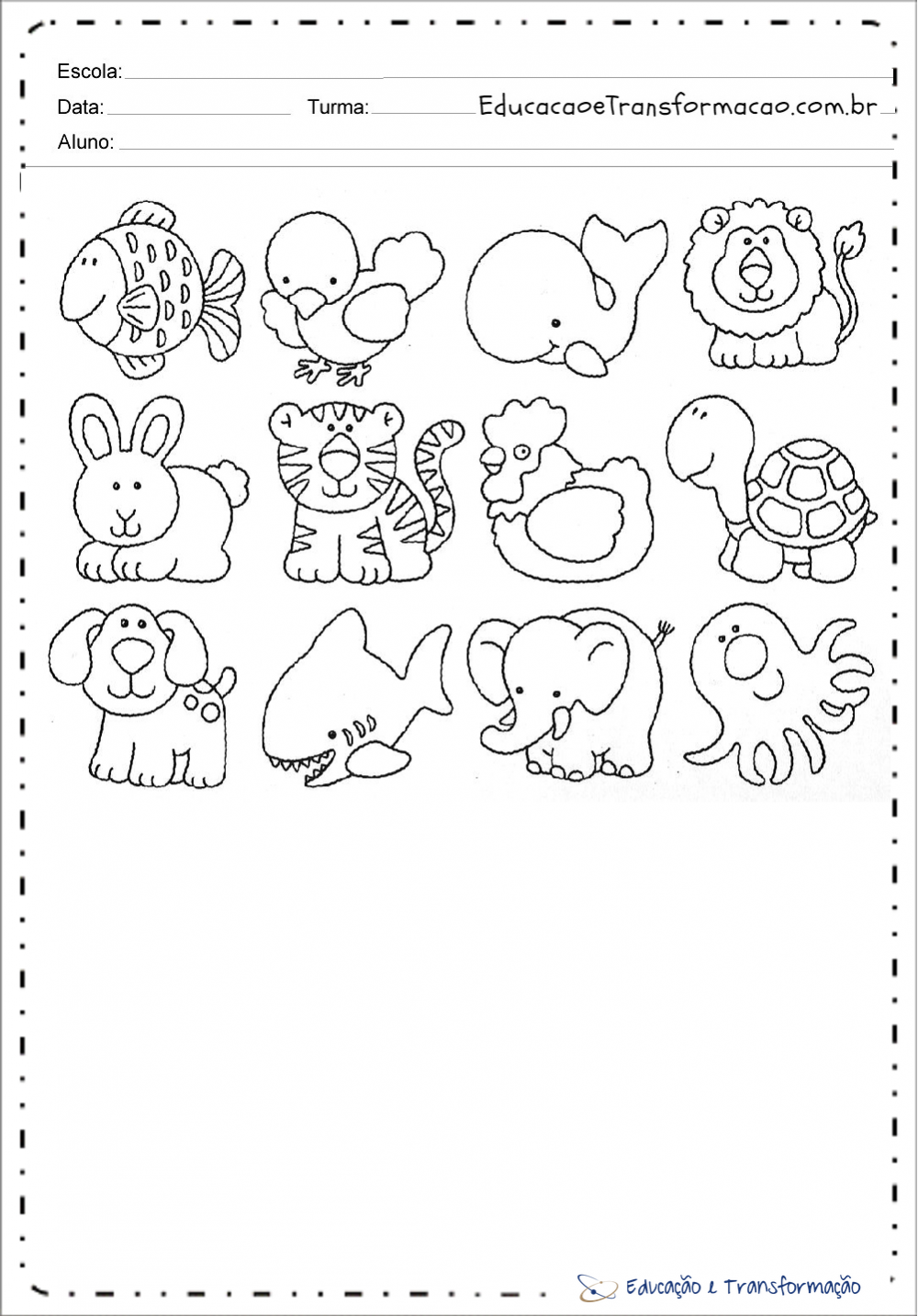 Desenho de animais para colorir e imprimir – Educação e Transformação