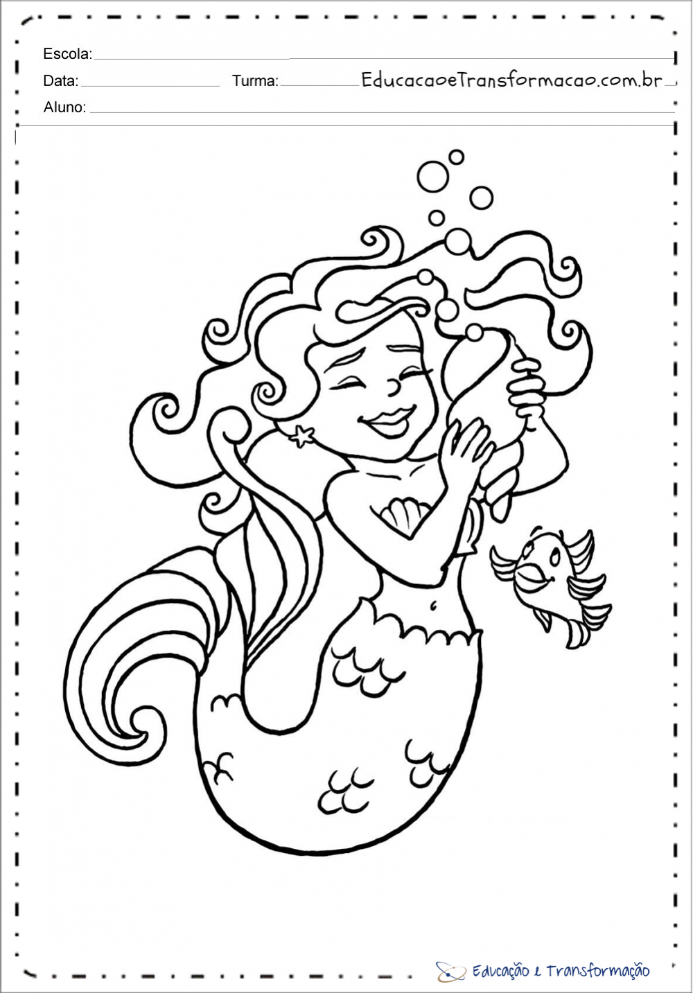 Desenhos da Sereia Iara para colorir e imprimir – Educação e Transformação