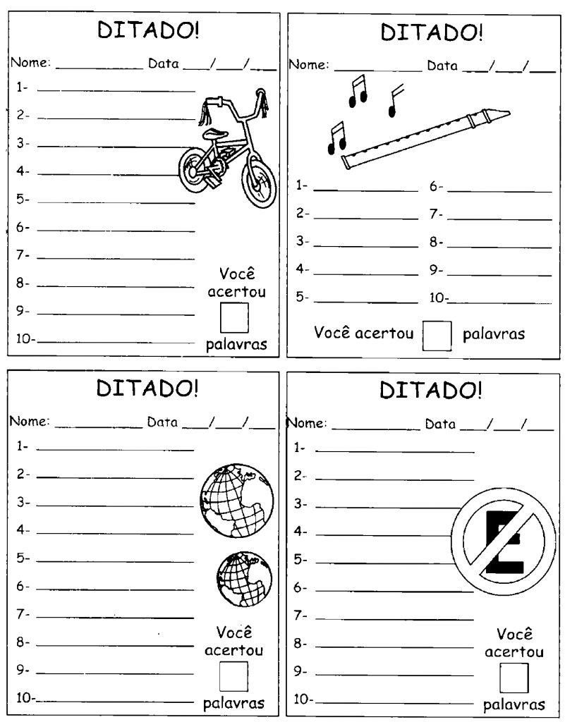 Modelo de folha para ditados de palavras para imprimir