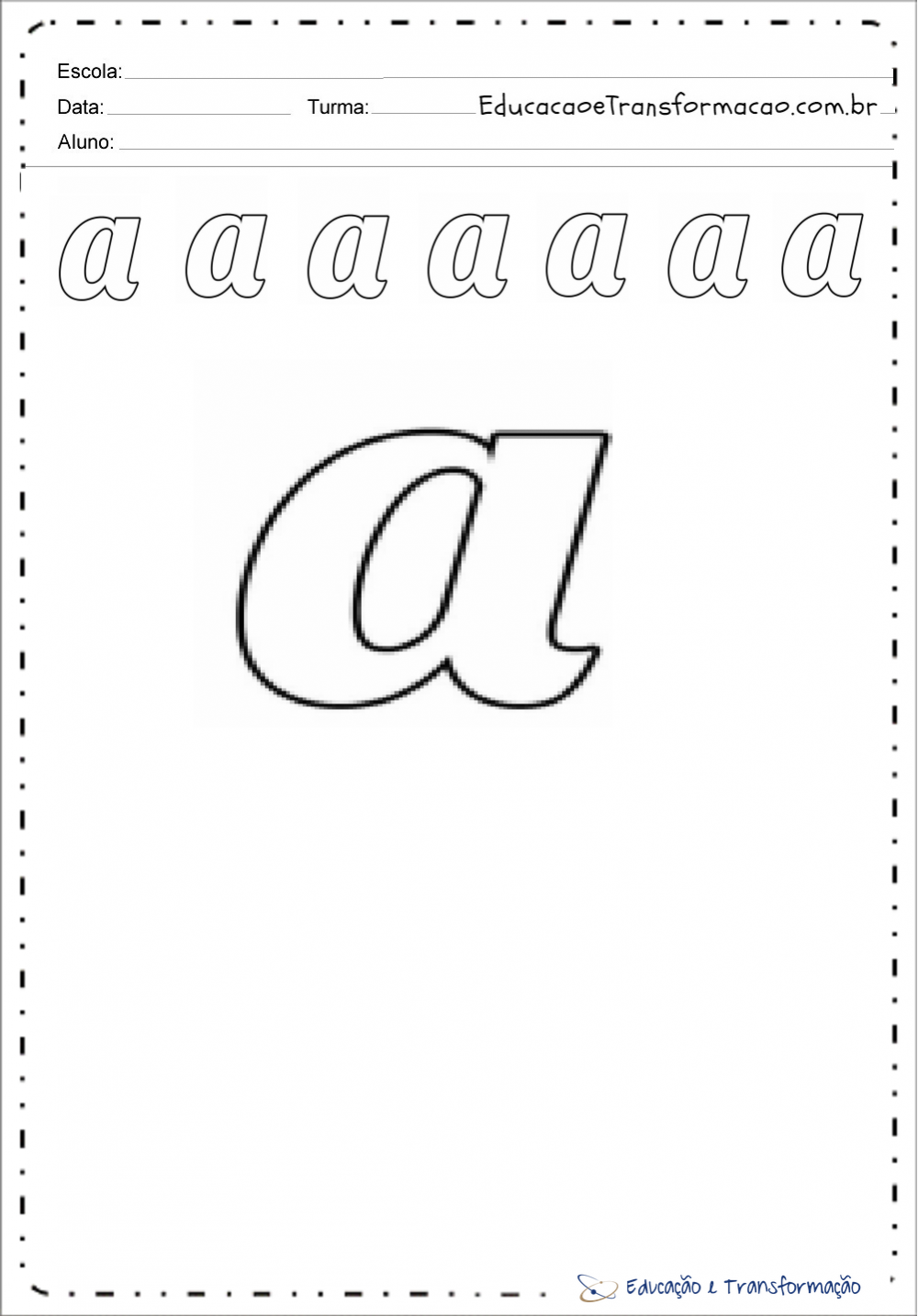 Moldes da Letra cursiva a - Maiúscula e Minuscula para imprimir