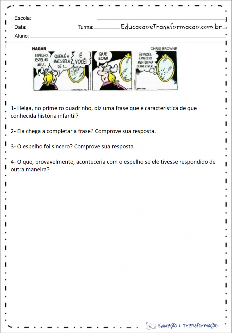 Atividades com tirinha: leitura, interpretação e compreensão do texto
