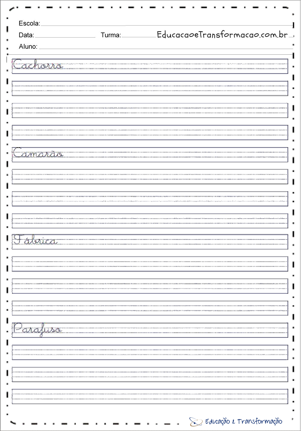 Caderno De Caligrafia Para Adultos Para Imprimir Educação E Transformação