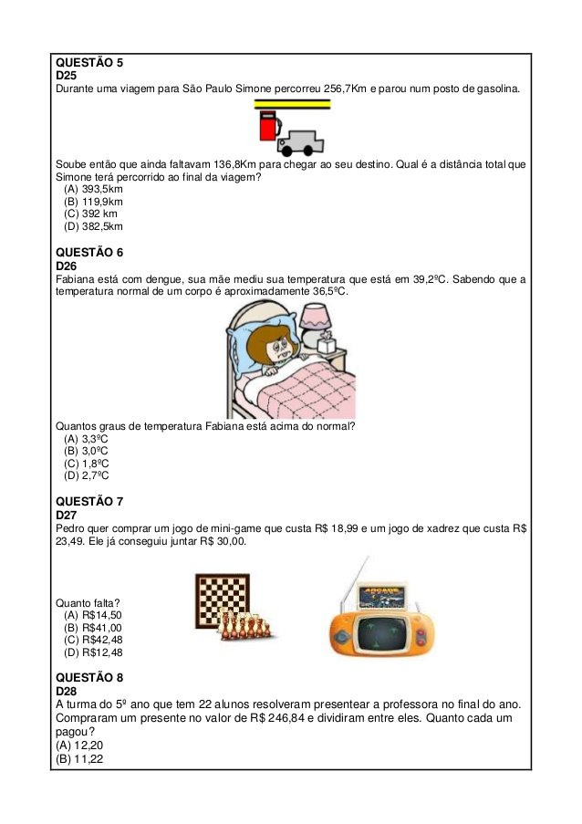 Simulados De Matemática 5 Ano para imprimir (ProEB)