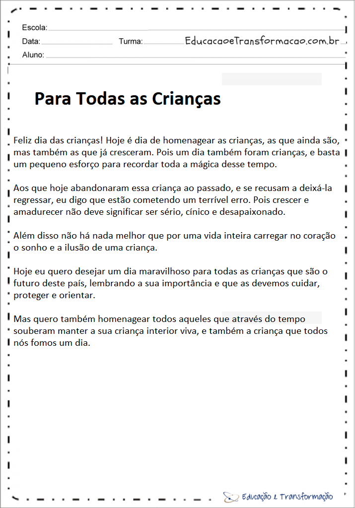 Textos Dia das Crianças: Para todas as crianças