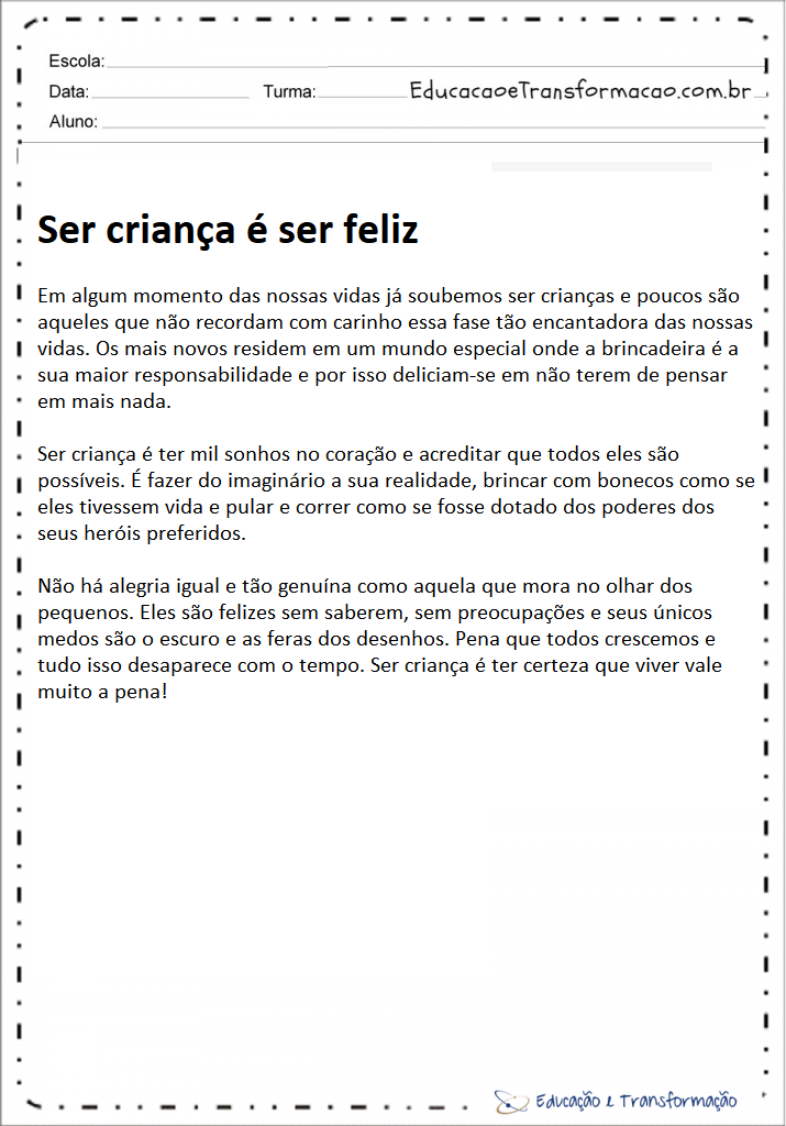 Textos Dia das Crianças: Ser criança é ser feliz