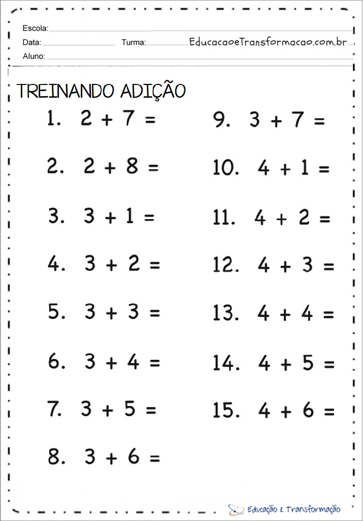 Atividades de matemática 1º ano - Adição