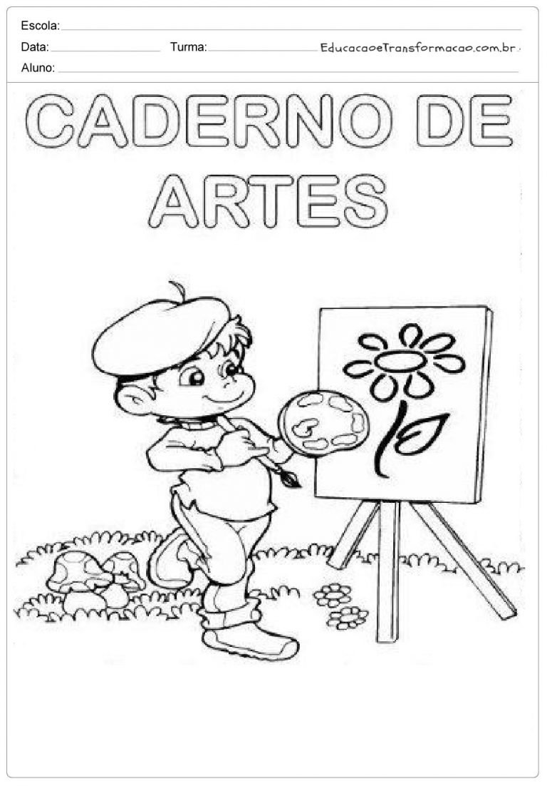 Capas para caderno de artes para imprimir e colorir.