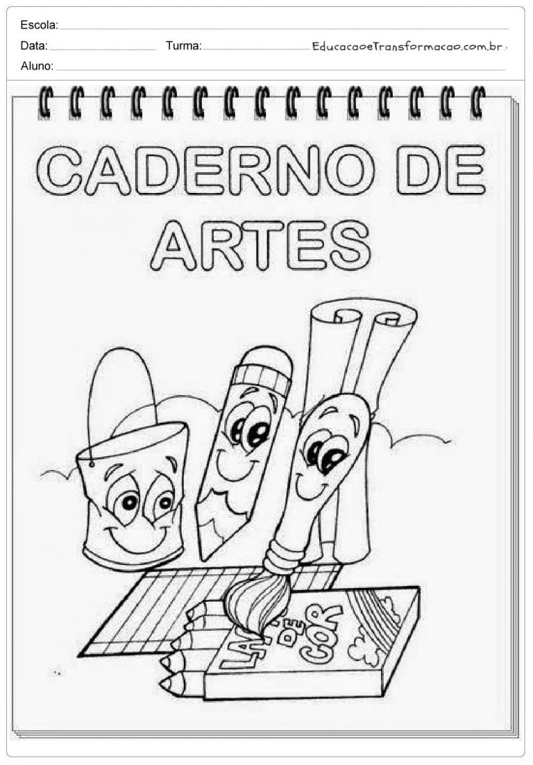 Capas para caderno de artes para imprimir e colorir.