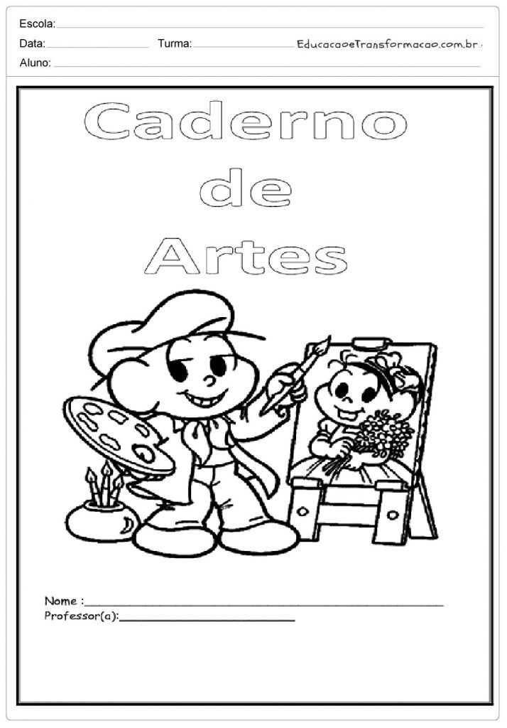 Capas para caderno de artes para imprimir e colorir.
