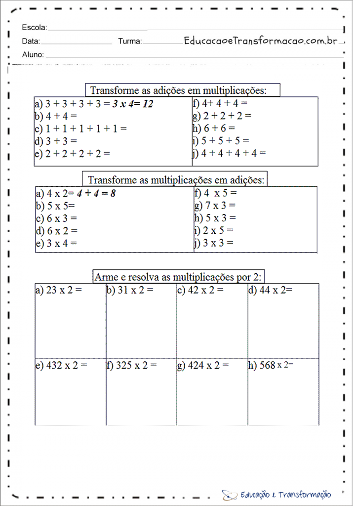 Problemas de Matemática 4 ano para imprimir