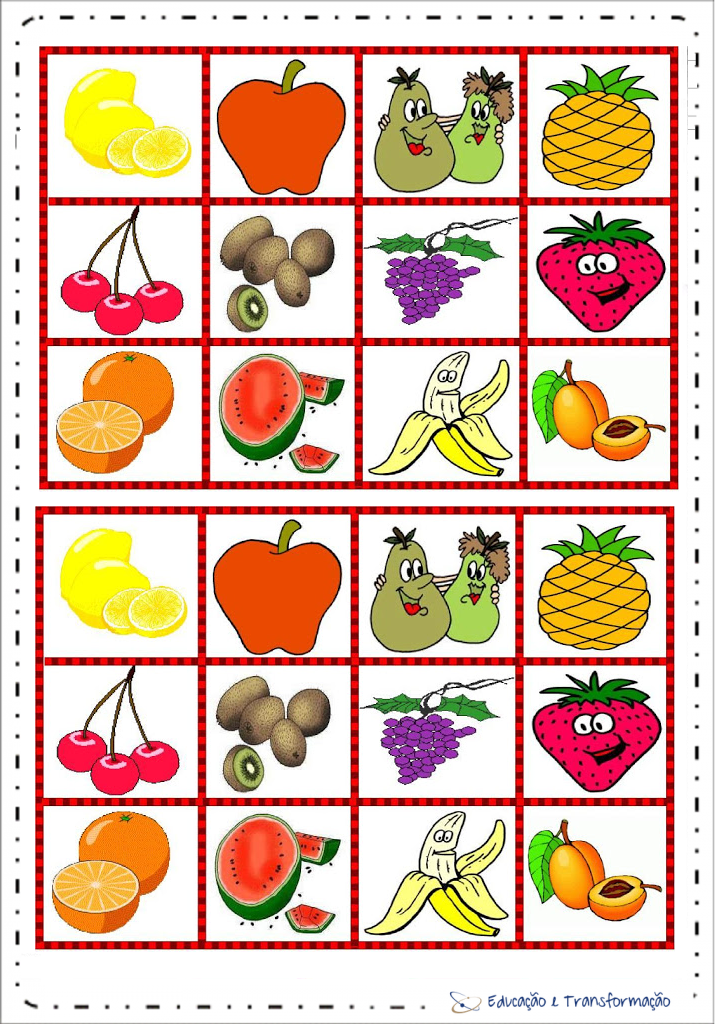 Jogo da Memória para imprimir - Frutas e Legumes