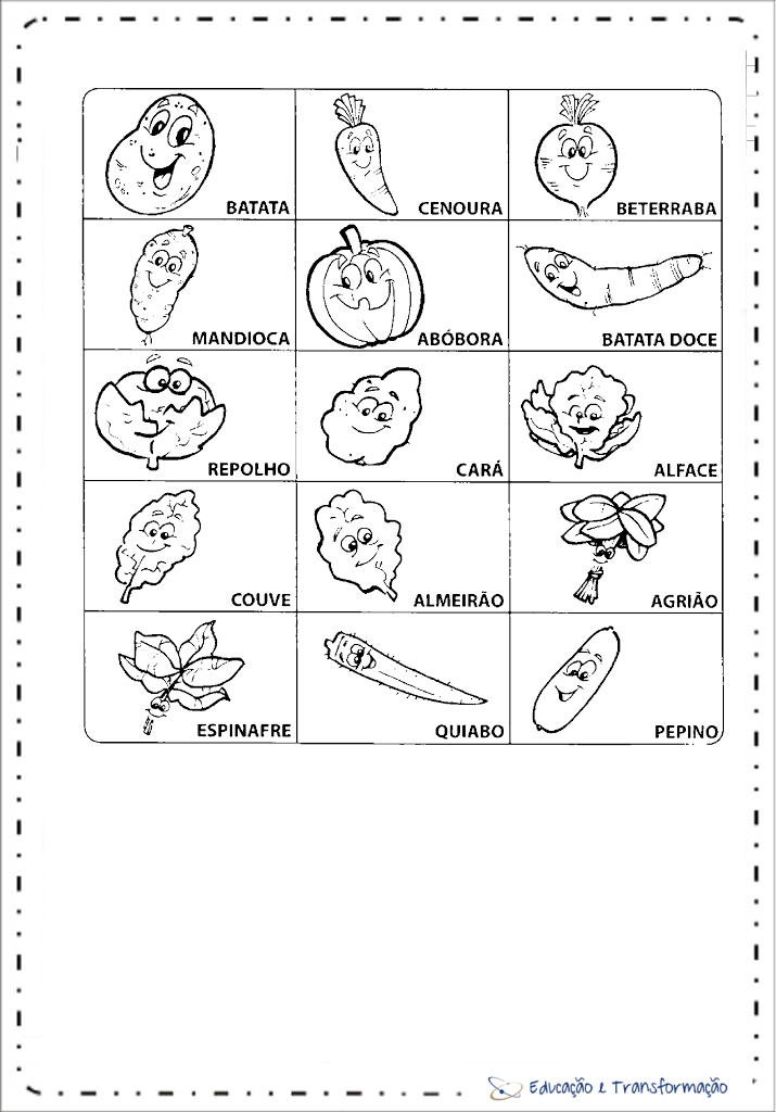 Jogo da Memória para imprimir - Frutas e Legumes