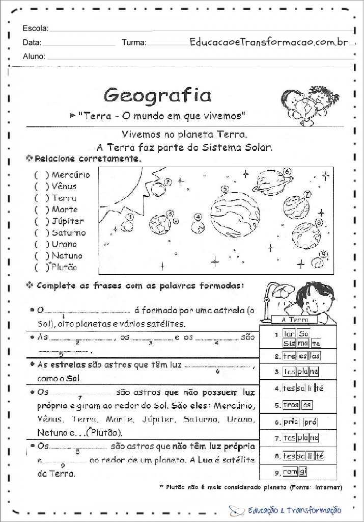 Atividades de Geografia 1º Ano