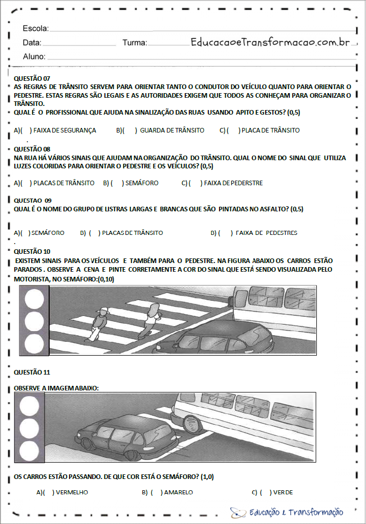 Atividades de Geografia 1 ano - Meios de Transporte