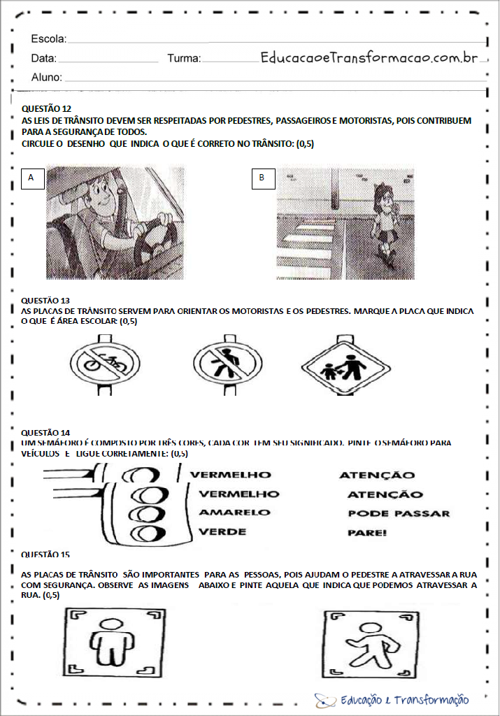 Atividades de Geografia 1 ano - Meios de Transporte