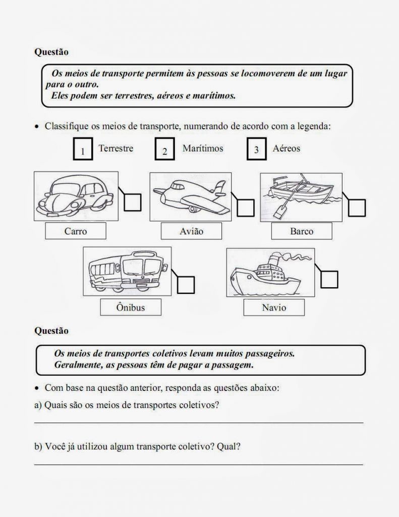 Atividades de Geografia 3º Ano - Imprimir - Meios de Transporte