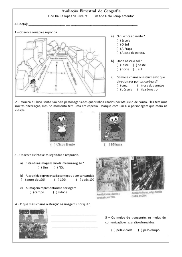 Atividades de Geografia 4º Ano - Imprimir