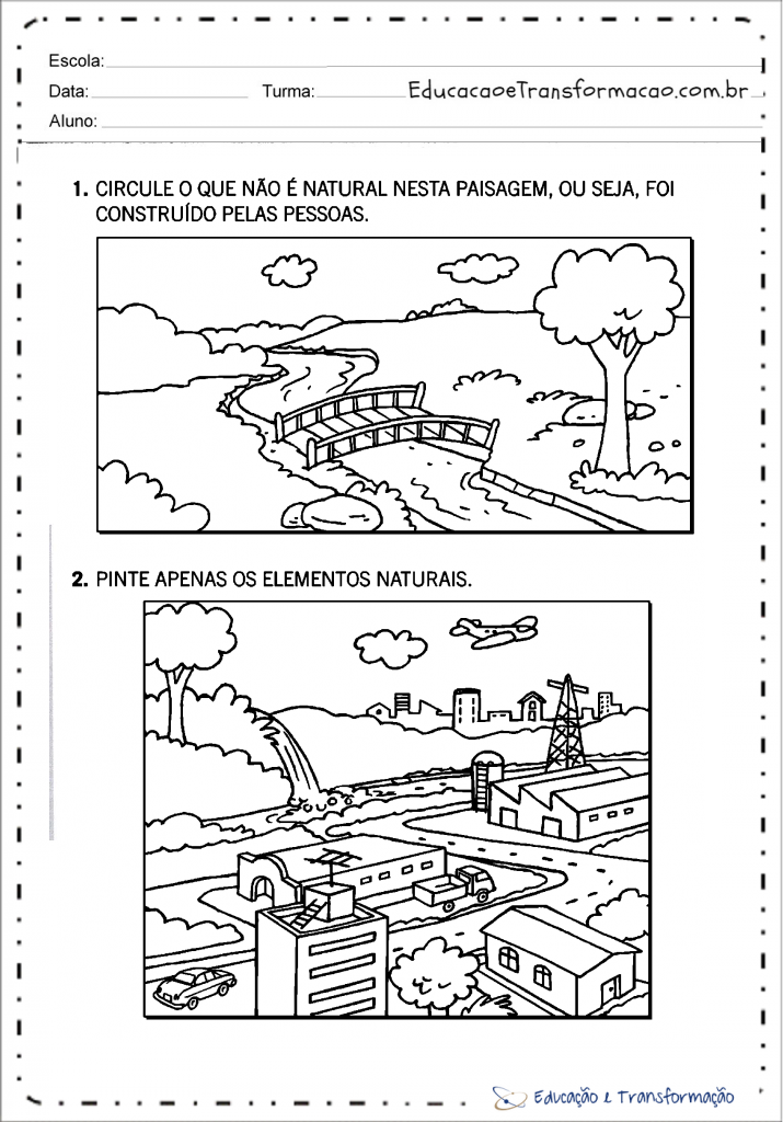 Atividades sobre Paisagens - Circule e Pinte