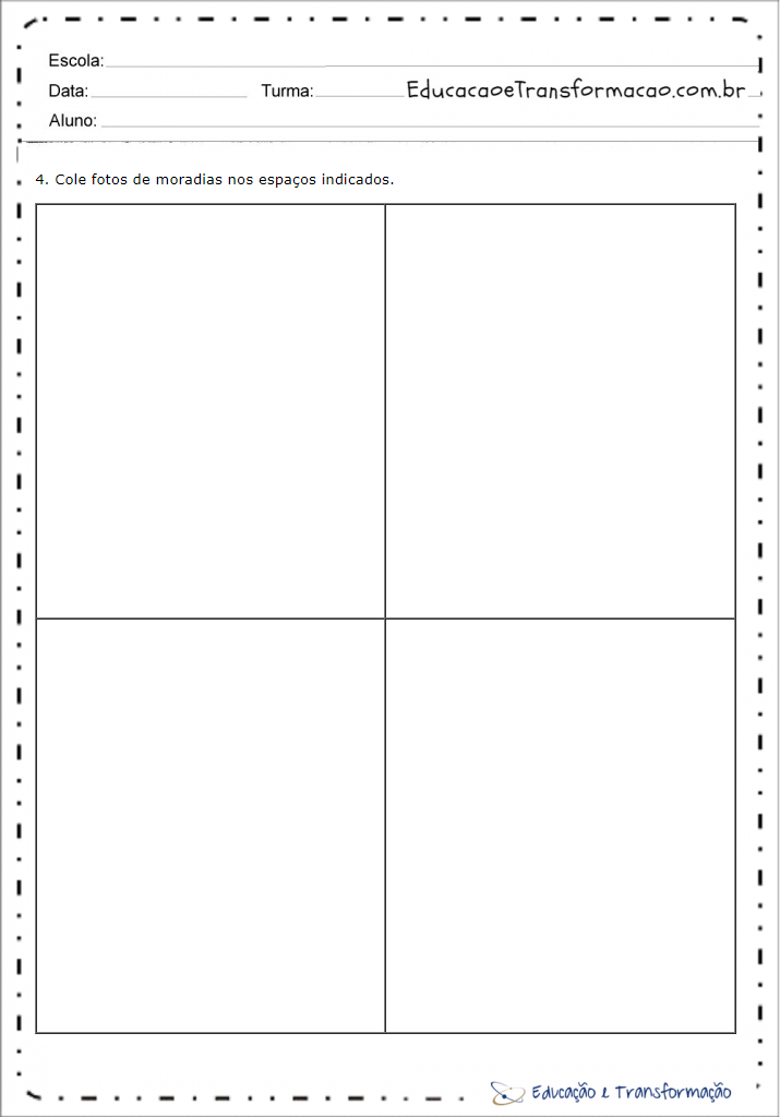 Atividades de Geografia 1 ano - Tipos de Moradia